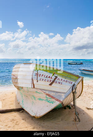 A shipwreck on the beach in the Caribbean. Stock Photo