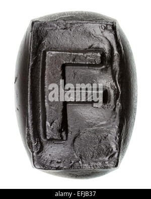 Handmade ceramic letter painted in black isolated on white Stock Photo