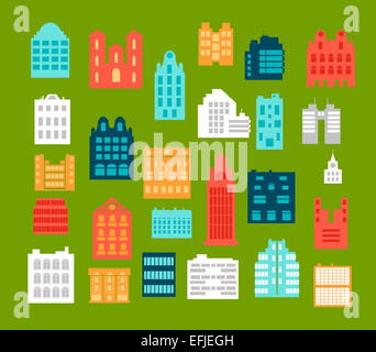 Vector silhouettes of city buildings in the style of flat Stock Photo