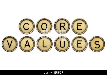core values text  in old round typewriter keys isolated on white Stock Photo