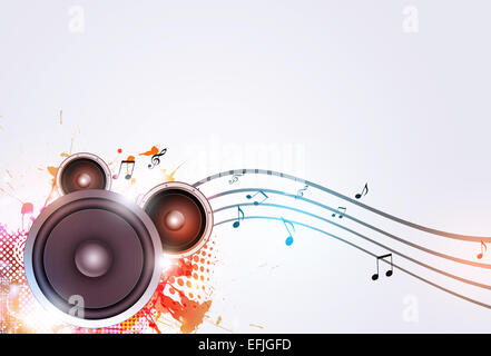 sound speaker multicolor music background with music notes and blurry lights Stock Photo