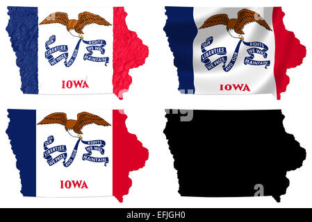 US Iowa state flag over map Stock Photo