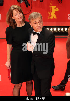 Berlin, Germany. 05th Feb, 2015. German-Austrian actor Christoph Waltz and his partner Judith Holste arrive for the opening gala of the 65th Berlin Film Festival and the premiere of 'Nobody wants the Night' in Berlin, Germany, 05 February 2015. The movie is presented out of competition at the Berlinale, which runs from 05 to 15 February 2015. PHOTO: JOERG CARSTENSEN/dpa/Alamy Live News Stock Photo