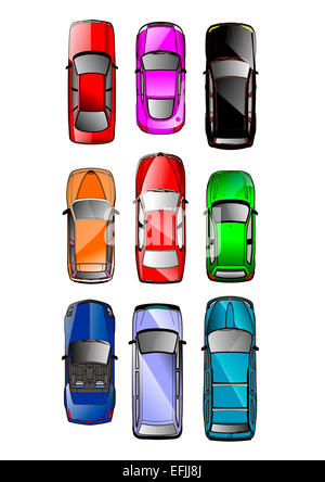 Set of Various Isolated Vector Cars, Top View Position Stock Photo