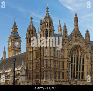Westminster Palace with the clock tower of  Big Ben in the background, London, England Stock Photo