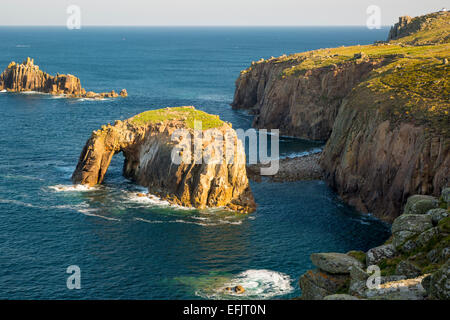 Early morning over the rocky coastline near Lands End, Cornwall, England Stock Photo