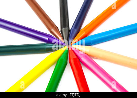 Set of wax crayons pointing to the center on white background Stock Photo