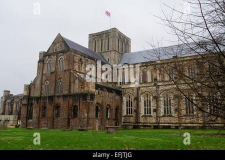 Winchester Cathedral, Hampshire, England showing north entrance in January Stock Photo