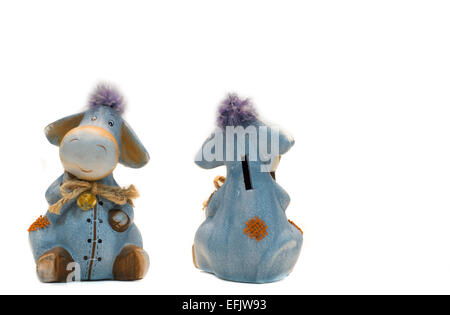 Funny donkey bank toys  isolated on white Stock Photo
