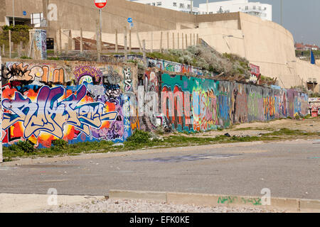 Unrecognisable graffiti on a wall in Brighton, Sussex, England Stock Photo