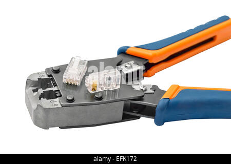 Tool for crimping connectors isolated on white background Stock Photo
