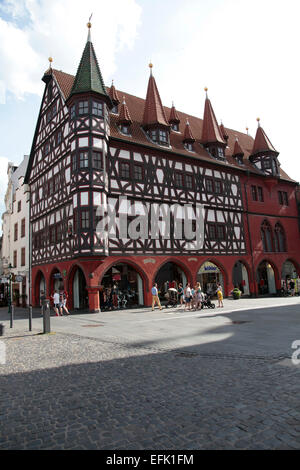 On a nearly 500-year history of the Old Town Hall of Fulda one can look back. It is a half-timbered house with late Gothic arcades. It was built in 1531 and served as the town hall and armory. Photo: Klaus Nowottnick Date: August 8, 2014 Stock Photo