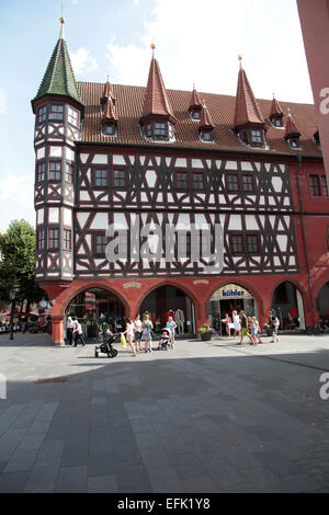 On a nearly 500-year history of the Old Town Hall of Fulda one can look back. It is a half-timbered house with late Gothic arcades. It was built in 1531 and served as the town hall and armory. Photo: Klaus Nowottnick Date: August 8, 2014 Stock Photo