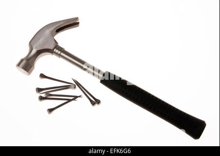 Hammer and  nails isolated on white Stock Photo