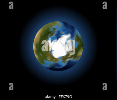 A conceptual image of the Earth spinning on its axis, looking down onto the Arctic and northern hemisphere Stock Photo