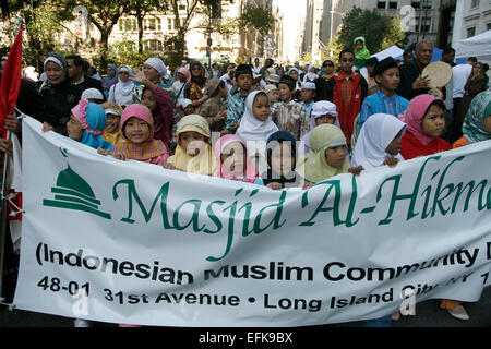 2008: American Muslim Day Parade and festival on Madison Avenue in New York City. Indonesian children march in the parade. Stock Photo
