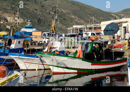 Fishing boats in Port of Favignana island in Sicily, Italy Stock Photo