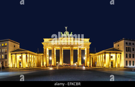 Panoramic view of Brandenburg gate (Brandenburger Tor) in Berlin, Germany at night