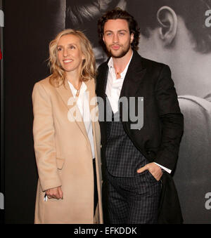 New York, USA. 6th Feb, 2015. Director SAM TAYLOR-JOHNSON and her husband/actor AARON TAYLOR-JOHNSON attend the 'Today' show hosted Fan First screening of 'Fifty Shades of Grey' held at the Ziegfeld Theater. Credit:  Nancy Kaszerman/ZUMAPRESS.com/Alamy Live News Stock Photo