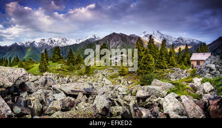 Lonely house in the mountains of Zaili Alatay, Kazakhstan, Central Asia Stock Photo