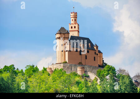 View Marksburg castle from next hill Stock Photo
