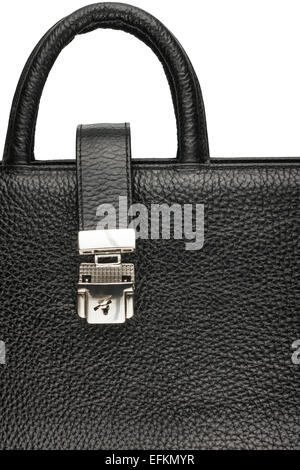 Classic men's briefcase with a lock and handle, close-up Stock Photo