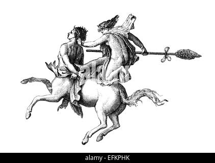 Victorian engraving of a depiction of a lapith and centaur. Digitally restored image from a mid-19th century Encyclopaedia. Stock Photo
