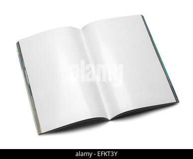 Open Magazine with Copy Space Isolated on White Background. Stock Photo