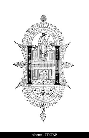 Romanesque Neoclassical design depicting the letter H. Digitally restored from a mid-19th century encyclopaedia of Ancient Greec Stock Photo