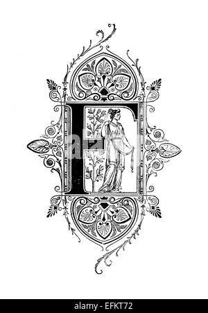 Romanesque Neoclassical design depicting the letter F. Digitally restored from a mid-19th century encyclopaedia of Ancient Greec Stock Photo