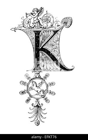 Romanesque Neoclassical design depicting the letter K. Digitally restored from a mid-19th century encyclopaedia of Ancient Greec Stock Photo