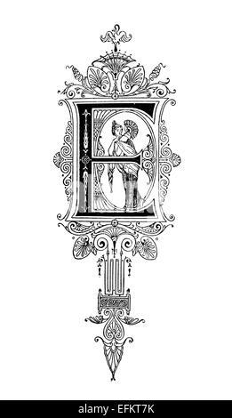 Romanesque Neoclassical design depicting the letter E. Digitally restored from a mid-19th century encyclopaedia of Ancient Greec Stock Photo