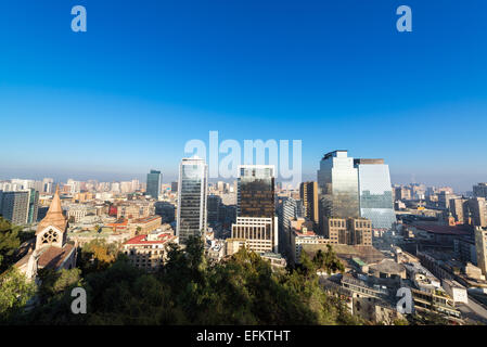 Cityscape view of Santiago, Chile with a church visible in the bottom left Stock Photo