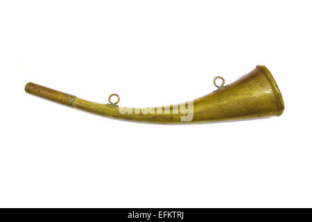 Old, antique and rusty town crier horn over a white background Stock Photo