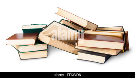 Piled on a bunch of old books isolated on white background Stock Photo