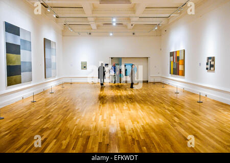 Art exhibition in a large open space in a museum Stock Photo
