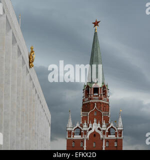 The Trinity Tower (Troitskaya) of the Kremlin, Moscow - The State Kremlin Palace and Trinity Gate (Troitskaya) Tower Stock Photo