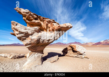 Rock formation in Uyuni, Bolivia known as Arbol de Piedra Stock Photo