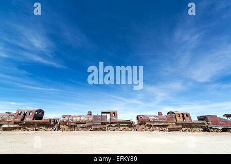 Abandoned train engines in the Train Cemetery at Uyuni, Bolivia Stock Photo