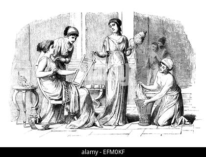 Ancient Greek. Women at home. Engraving, 19th century. Colored Stock ...