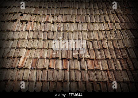 traditional old wooden roof, detail on transylvanian ancient church Stock Photo