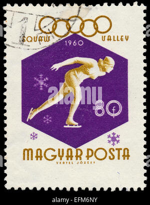 HUNGARY - CIRCA 1960: A stamp printed by Hungary, shows skater, circa 1960 Stock Photo