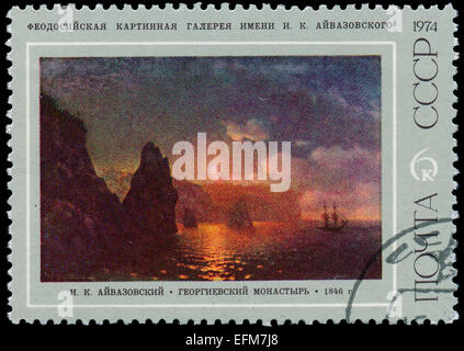 USSR - CIRCA 1974: A stamp printed in USSR shows a painting of St. George's Monastery by Ivan Aivazovski, circa 1974. Stock Photo