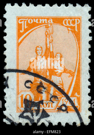 USSR - CIRCA 1961: A stamp printed in the USSR, shows Worker and Farmer by V.I. Muhin - Symbols USSR, circa 1961