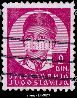YUGOSLAVIA - CIRCA 1935: A stamp printed in Yugoslavia shows King Peter II, circa 1935. Stock Photo