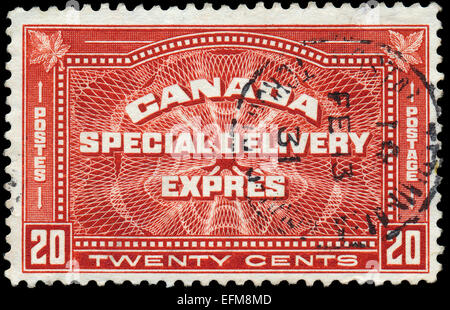 CANADA - CIRCA 1930:A stamp printed in Canada shows special delivery express circa 1930. Stock Photo