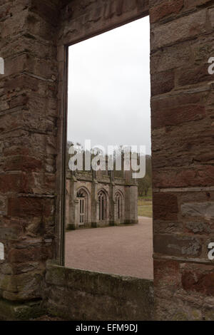 The view from a window in the ruins of Lowther Castle Stock Photo