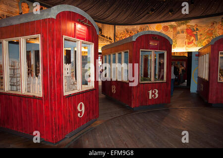 old carriages from the riesenrad big wheel set out in display area prater park vienna austria Stock Photo