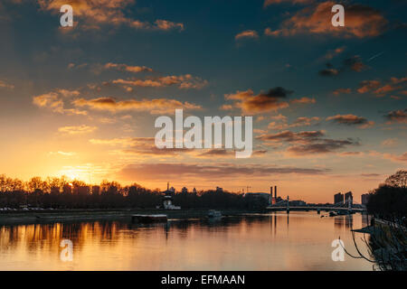 Golden Sunset over Thames River & Battersea Park London Stock Photo