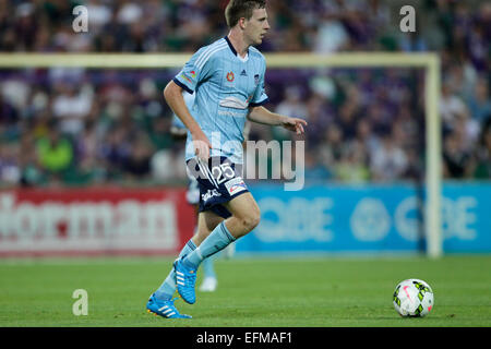 Perth, Australia. 7th February, 2015. Hyundai A-League, Perth Glory versus Sydney FC, Aaron Calver in action for Sydney FC. Credit:  Action Plus Sports Images/Alamy Live News Stock Photo